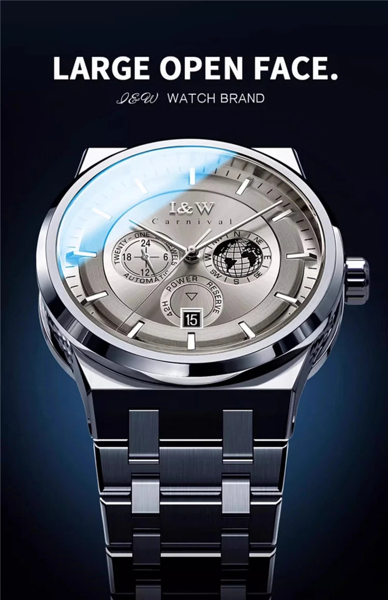 Montre Homme CARNIVAL Montre d'affaires mécanique pour hommes marque de luxe Montre-bracelet automatique 50M étanche 2024 Homme Reloj Hombre