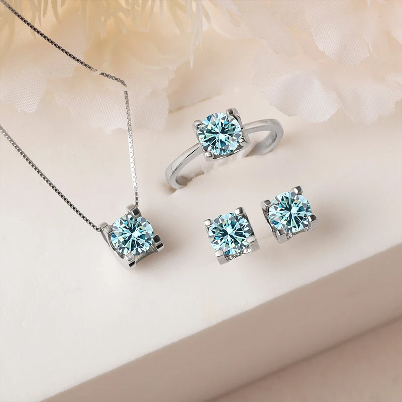 BagueRingen-Ensembles de bijoux Moissanite, Boucles d'oreilles, Bague, Collier, Argent regardé 100%, ixde mariage, Cadeaux pour les travailleurs, 1ct, Document D, 925