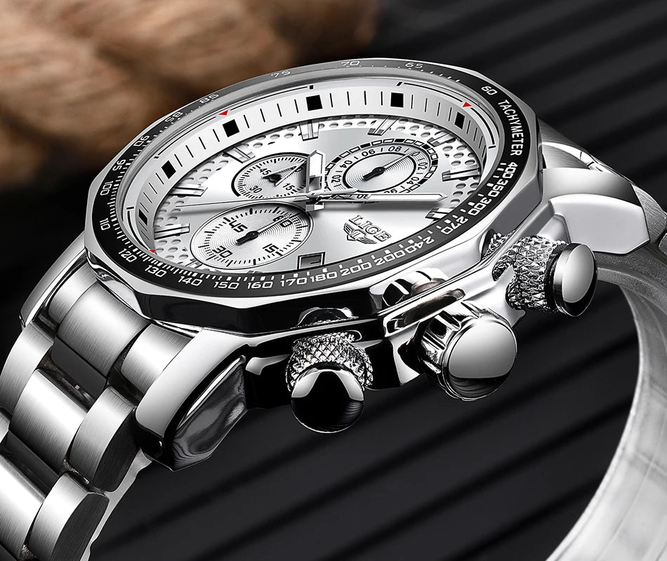 Nouveau Sport Chronographe Hommes Montres Top Marque De Luxe En Acier Plein Quartz Horloge Étanche Grand Cadran Montre Hommes