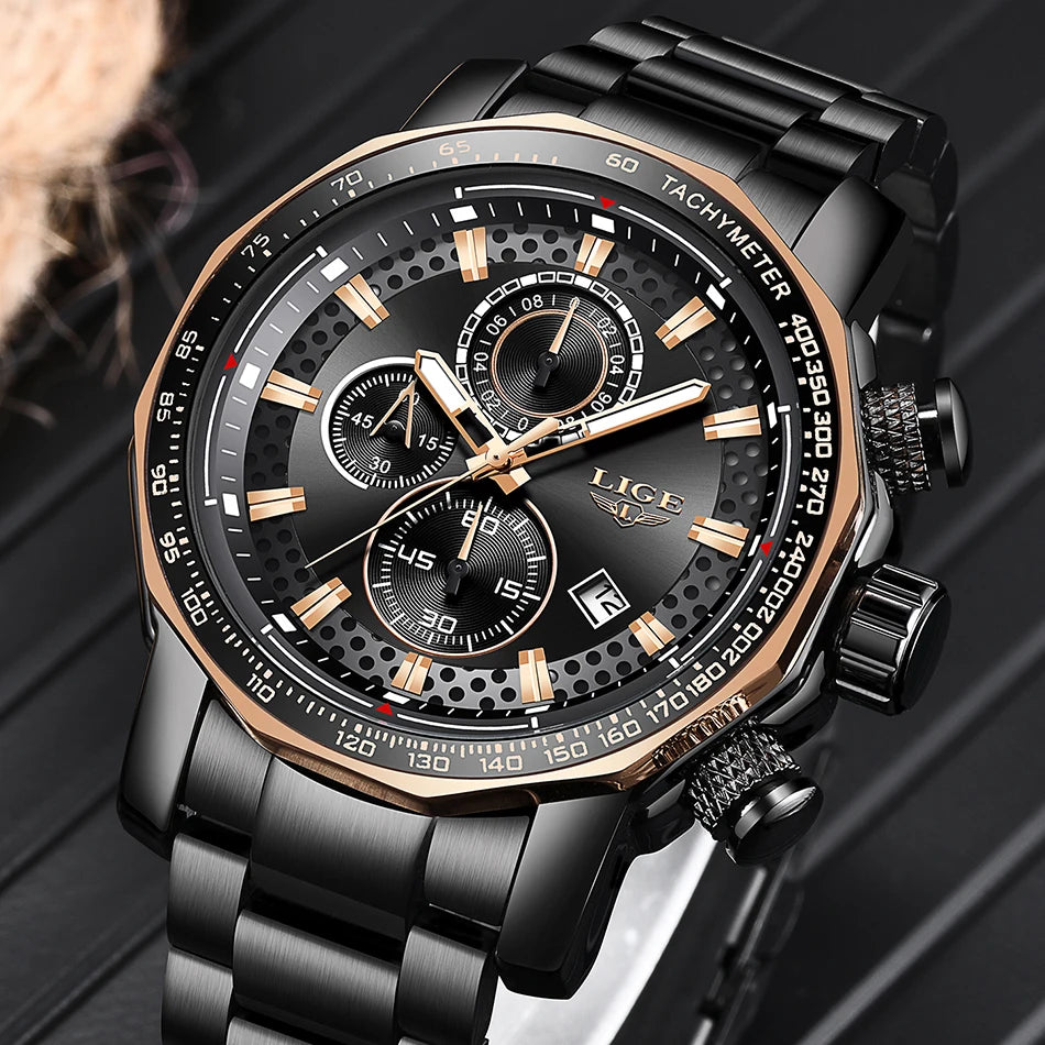 Nouveau Sport Chronographe Hommes Montres Top Marque De Luxe En Acier Plein Quartz Horloge Étanche Grand Cadran Montre Hommes