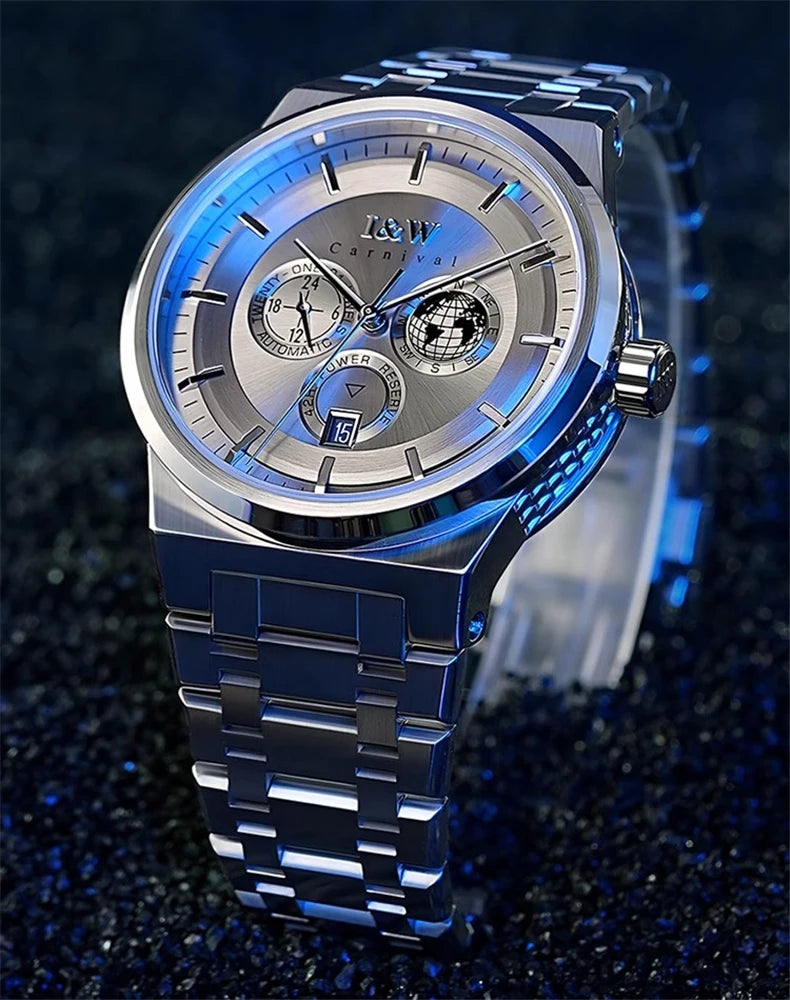 Montre Homme CARNIVAL Montre d'affaires mécanique pour hommes marque de luxe Montre-bracelet automatique 50M étanche 2024 Homme Reloj Hombre