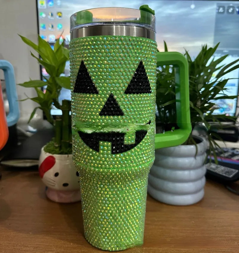 Tasse de voiture à poignée en diamant, gobelet thermos Halloween, gobelet en caoutchouc, grande capacité, vente chaude, Aliments, nouveau produit, 40oz