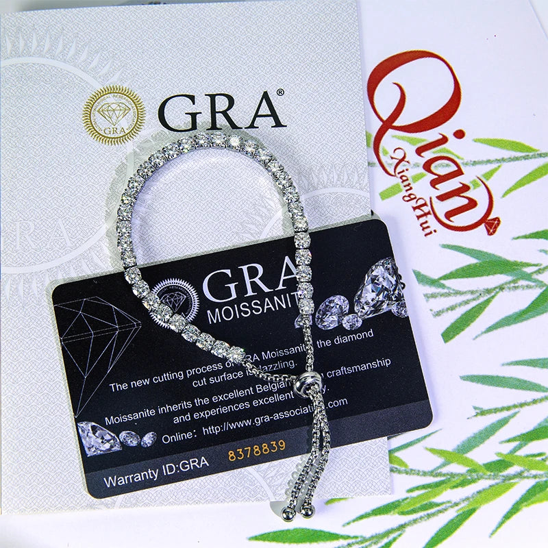 Bracelet réglable en argent pour homme et femme, bijoux en acier inoxydable, Moissanite blanche, degré d'eau pour le bain et la natation, 4mm
