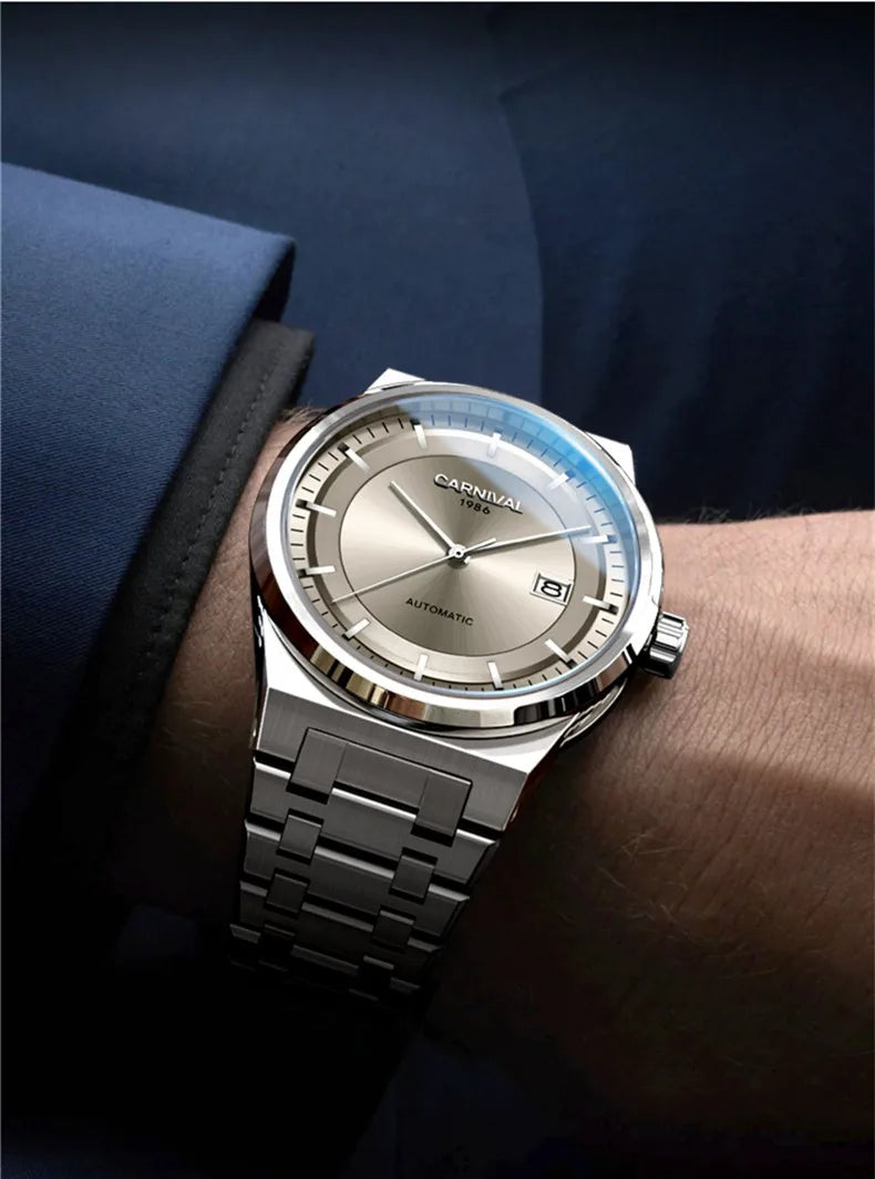 Montre Homme CARNIVAL Montre d'affaires mécanique pour hommes marque de luxe Montre-bracelet automatique 50M étanche 2024 Homme Reloj Hombre