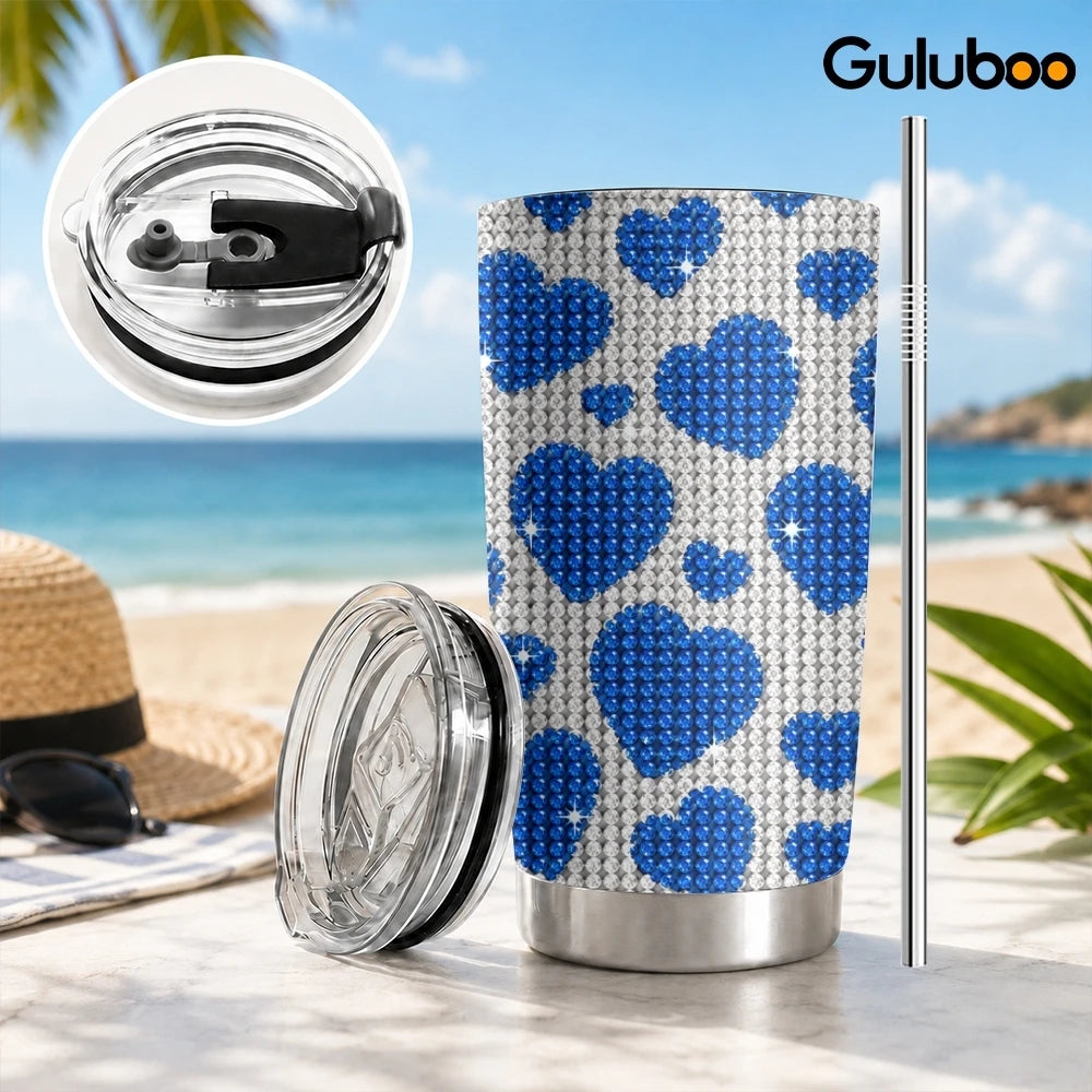 Tasse à café isotherme en acier inoxydable de 20 oz avec motif léopard et cœur en strass, 2 couvercles et paille réutilisable