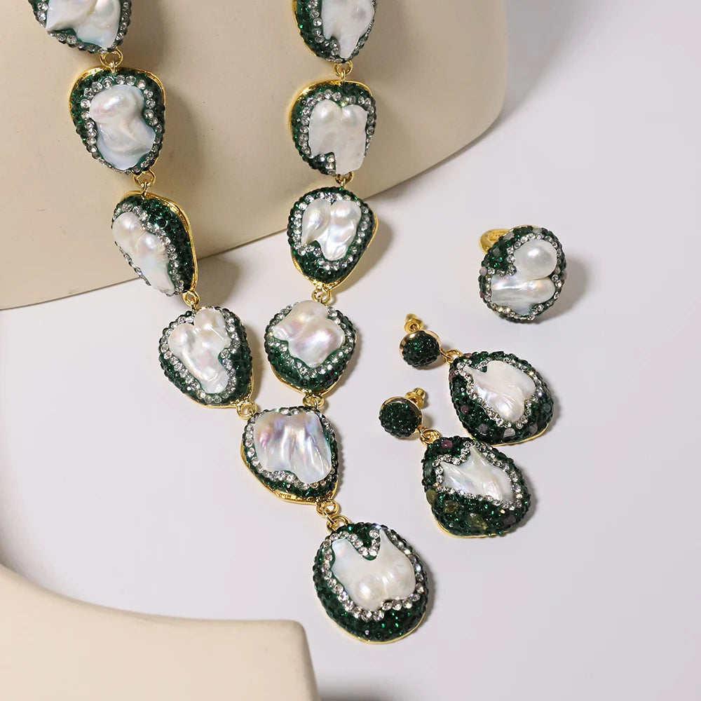 Parure de bijoux pour femmes en perles baroques naturelles, collier, bracelet, boucles d'oreilles, bague, ensemble élégant de luxe pour femmes, cadeaux GS0201