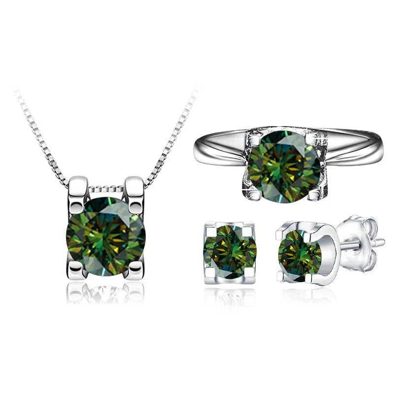 BagueRingen-Ensembles de bijoux Moissanite, Boucles d'oreilles, Bague, Collier, Argent regardé 100%, ixde mariage, Cadeaux pour les travailleurs, 1ct, Document D, 925