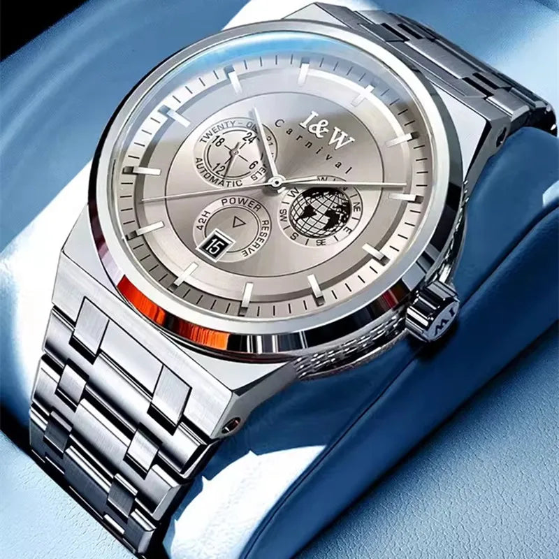 Montre Homme CARNIVAL Montre d'affaires mécanique pour hommes marque de luxe Montre-bracelet automatique 50M étanche 2024 Homme Reloj Hombre