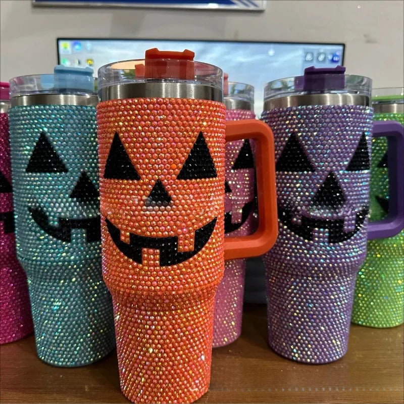 Tasse de voiture à poignée en diamant, gobelet thermos Halloween, gobelet en caoutchouc, grande capacité, vente chaude, Aliments, nouveau produit, 40oz