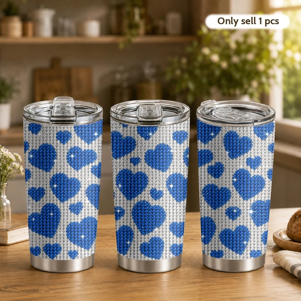 Tasse à café isotherme en acier inoxydable de 20 oz avec motif léopard et cœur en strass, 2 couvercles et paille réutilisable