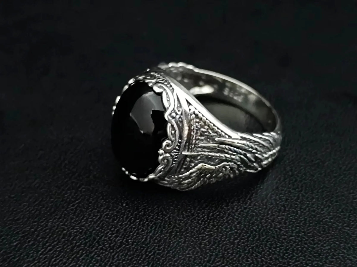 BOCAI-Bague en Agate Noire Naturelle pour Homme, Bijoux en Argent 100% S925, Style Punk à la Mode, Cadeau Exquis, Livraison Directe