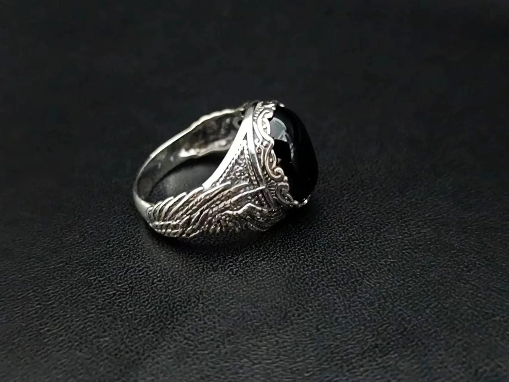 BOCAI-Bague en Agate Noire Naturelle pour Homme, Bijoux en Argent 100% S925, Style Punk à la Mode, Cadeau Exquis, Livraison Directe