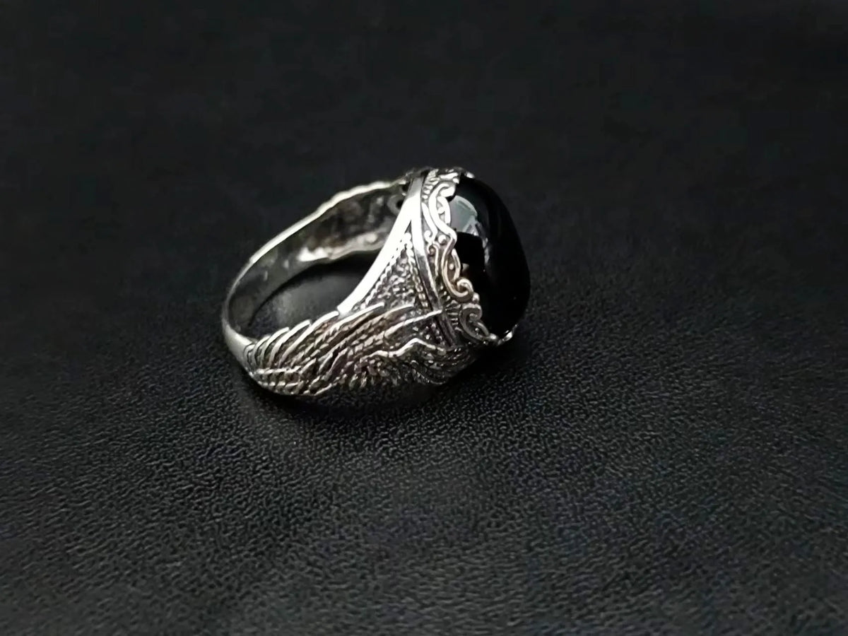 BOCAI-Bague en Agate Noire Naturelle pour Homme, Bijoux en Argent 100% S925, Style Punk à la Mode, Cadeau Exquis, Livraison Directe