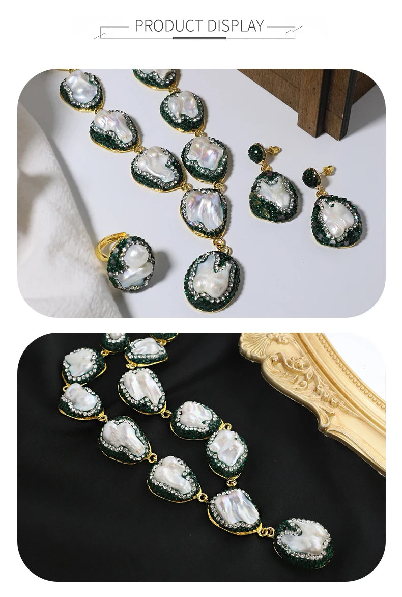 Parure de bijoux pour femmes en perles baroques naturelles, collier, bracelet, boucles d'oreilles, bague, ensemble élégant de luxe pour femmes, cadeaux GS0201