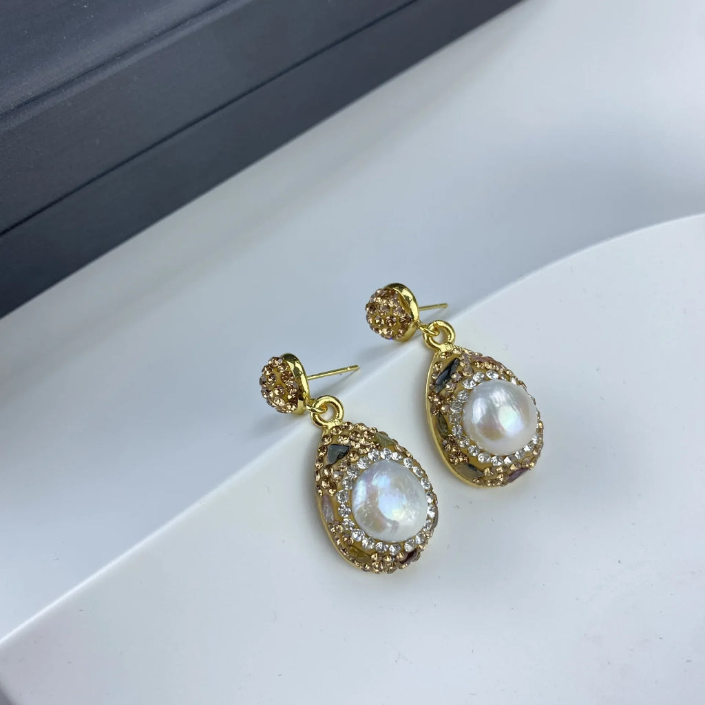 Ensemble de bijoux en perles d'eau douce, nouveau Design, strass et pierres précieuses brutes, grandes perles d'eau douce, collier et boucles d'oreilles, en forme d'écorce
