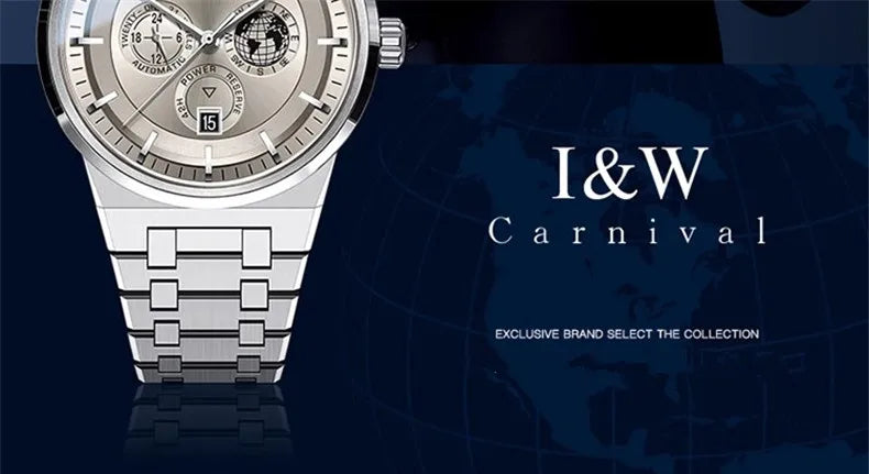 Montre Homme CARNIVAL Montre d'affaires mécanique pour hommes marque de luxe Montre-bracelet automatique 50M étanche 2024 Homme Reloj Hombre