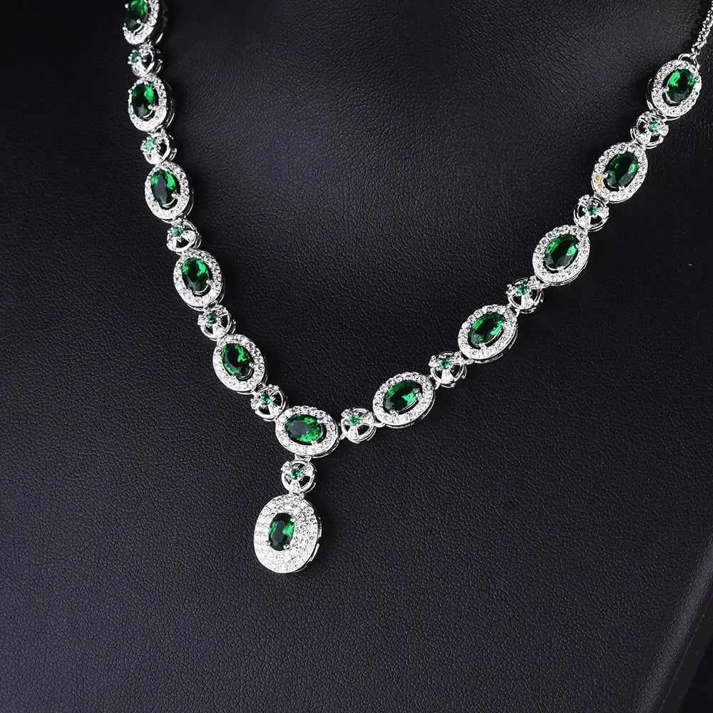 Collier en argent sterling S925 avec ensemble de mariage fait main en rubis rouge et émeraude.