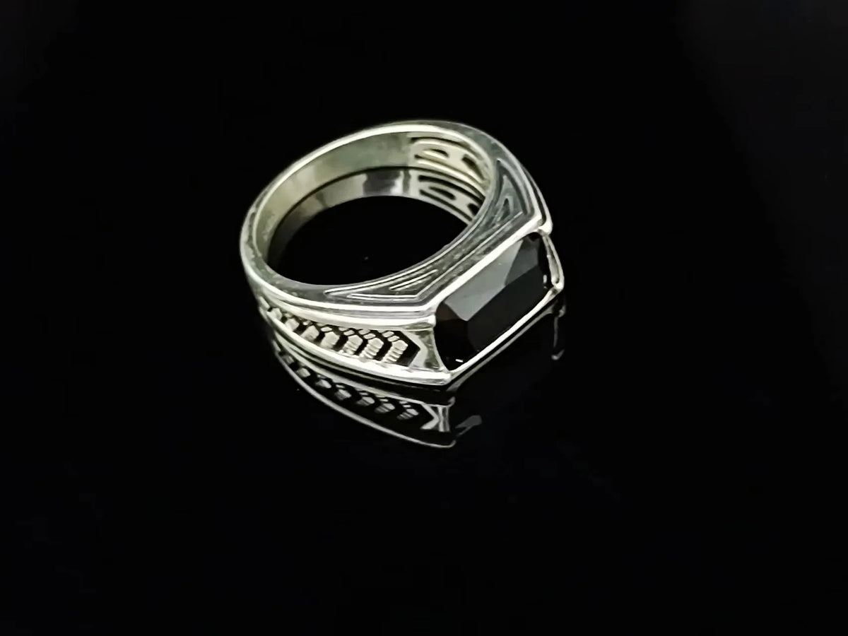 BOCAI-Bague rectangulaire en argent 100% S925 pour homme, bijoux en agate noire naturelle, style punk à la mode, cadeau exquis, livraison directe