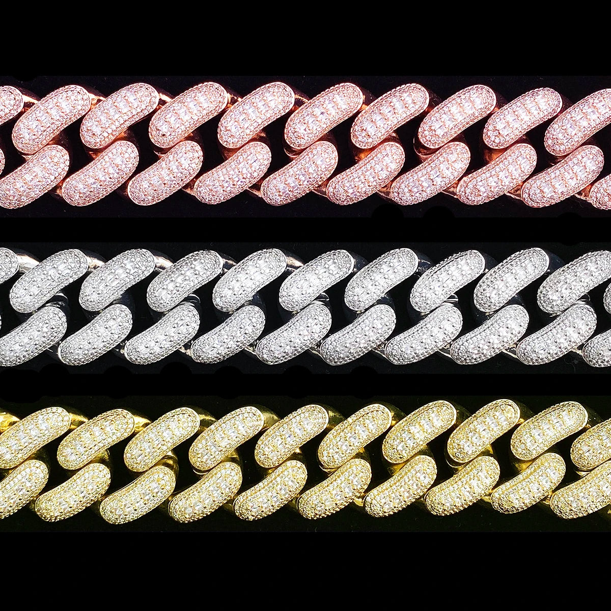Aokaishen 32mm glacé épais lourd Miami Baguette Bracelet pour hommes 5A zircon cubique plaqué or Hip Hop bijoux