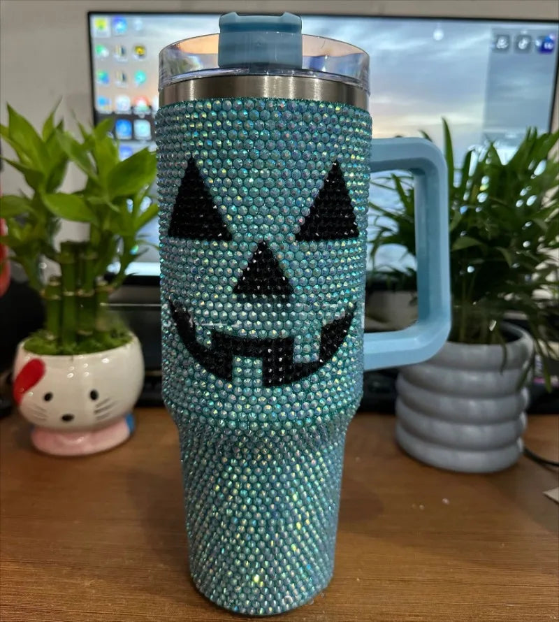 Tasse de voiture à poignée en diamant, gobelet thermos Halloween, gobelet en caoutchouc, grande capacité, vente chaude, Aliments, nouveau produit, 40oz