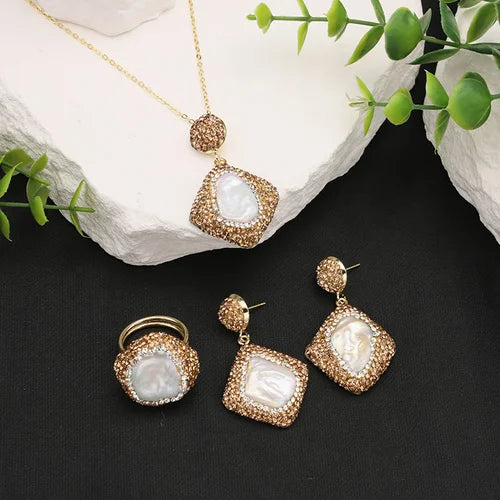 Parure de bijoux pour femmes en perles baroques naturelles, collier, bracelet, boucles d'oreilles, bague, ensemble élégant de luxe pour femmes, cadeaux GS0201