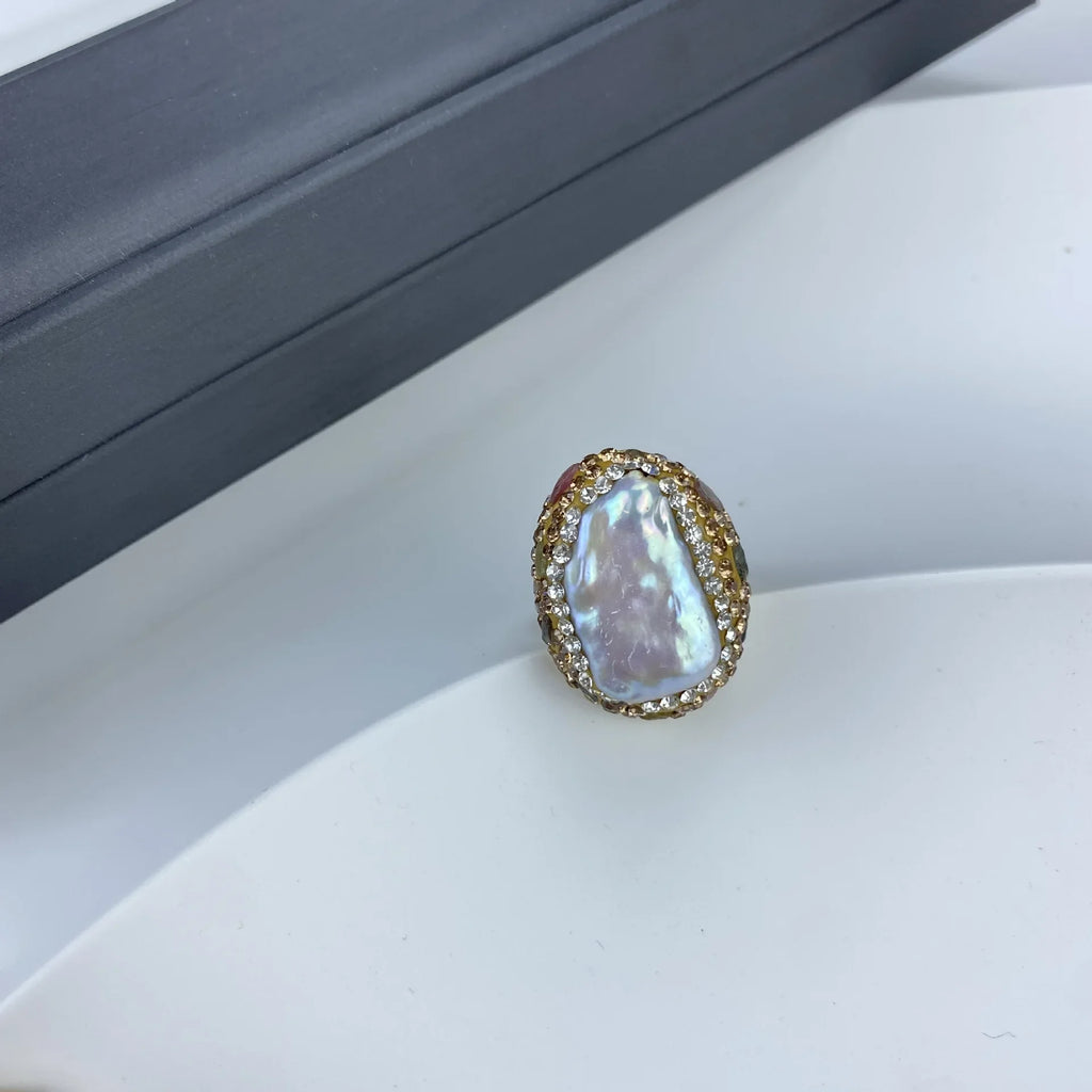 Ensemble de bijoux en perles d'eau douce, nouveau Design, strass et pierres précieuses brutes, grandes perles d'eau douce, collier et boucles d'oreilles, en forme d'écorce