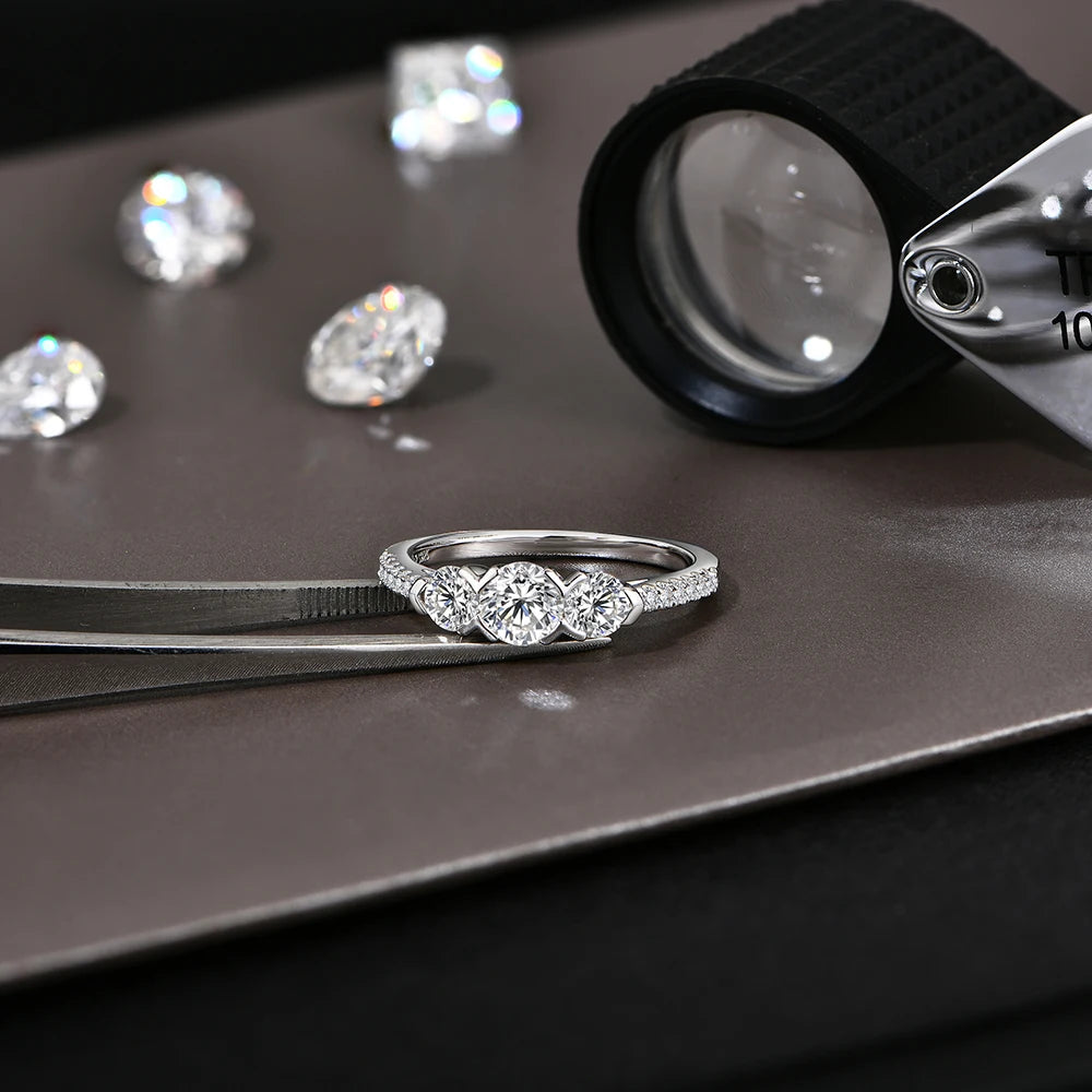 ATTAGEMS-Bagues en diamant Moissanite pour hommes et femmes, 3 matiques rondes, argent S925 plaqué or, bijoux de fête de fiançailles, cadeau, nouveau, 1,2 CTW