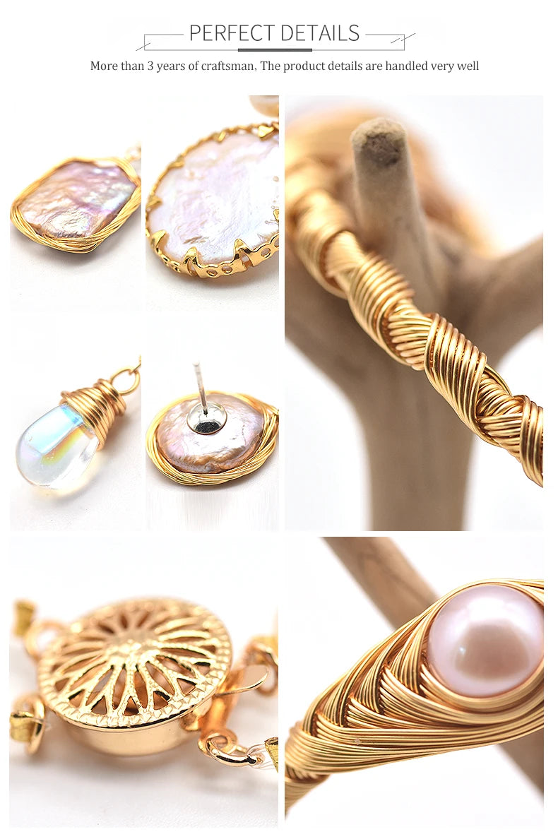 Bijoux en perles naturelles baroques pour femmes, collier, Bracelet, boucle d'oreille, bague, ensembles élégants pour femmes, ensemble de luxe pour femmes, cadeaux