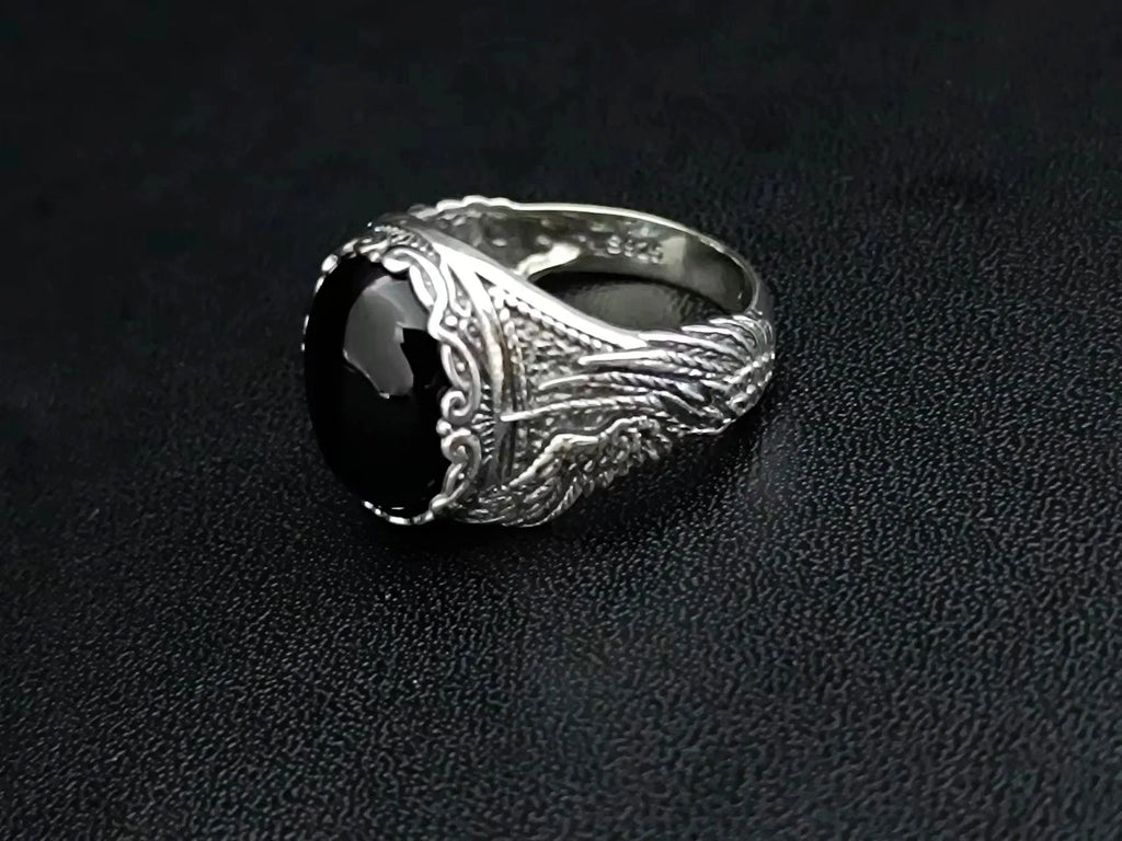 BOCAI-Bague en Agate Noire Naturelle pour Homme, Bijoux en Argent 100% S925, Style Punk à la Mode, Cadeau Exquis, Livraison Directe