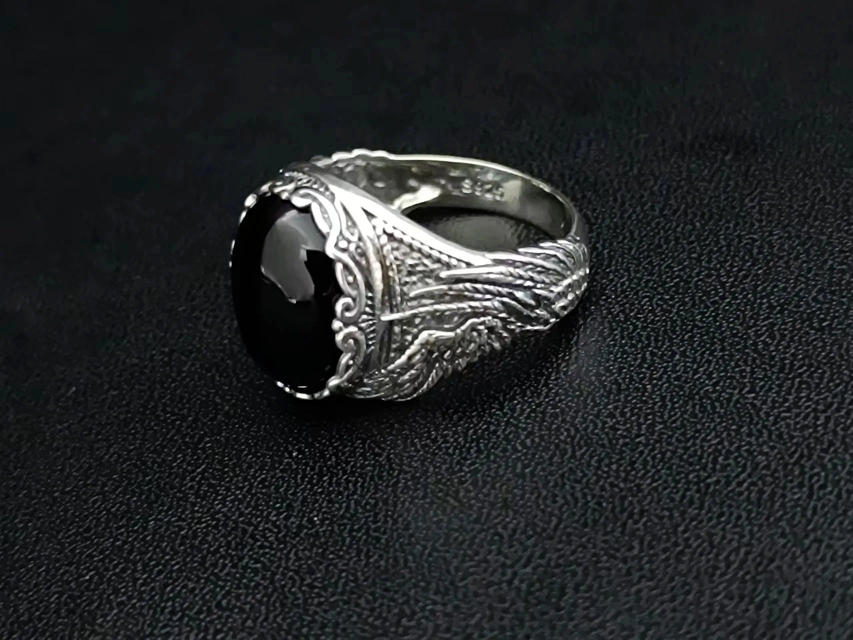 BOCAI-Bague en Agate Noire Naturelle pour Homme, Bijoux en Argent 100% S925, Style Punk à la Mode, Cadeau Exquis, Livraison Directe