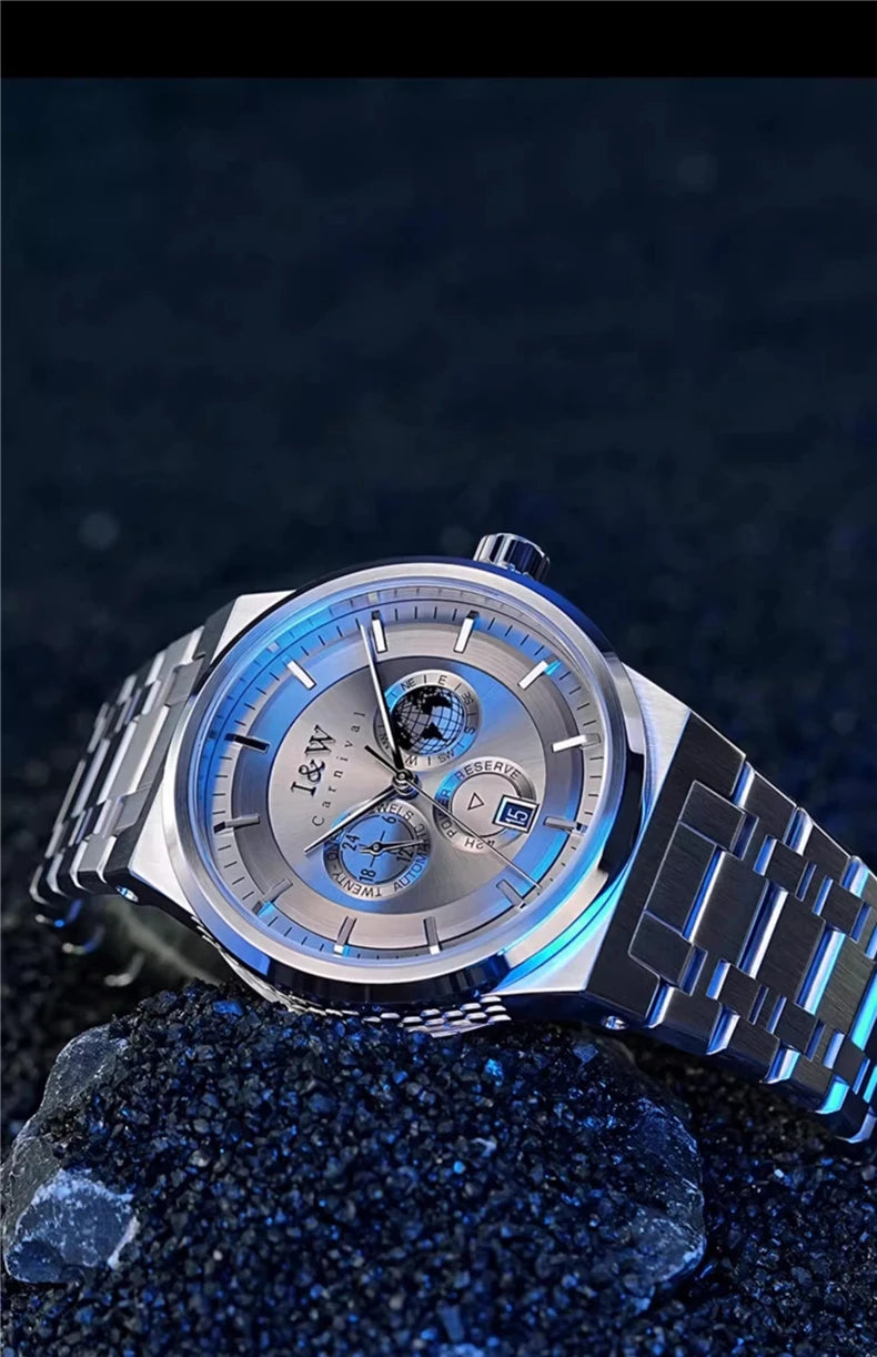 Montre Homme CARNIVAL Montre d'affaires mécanique pour hommes marque de luxe Montre-bracelet automatique 50M étanche 2024 Homme Reloj Hombre