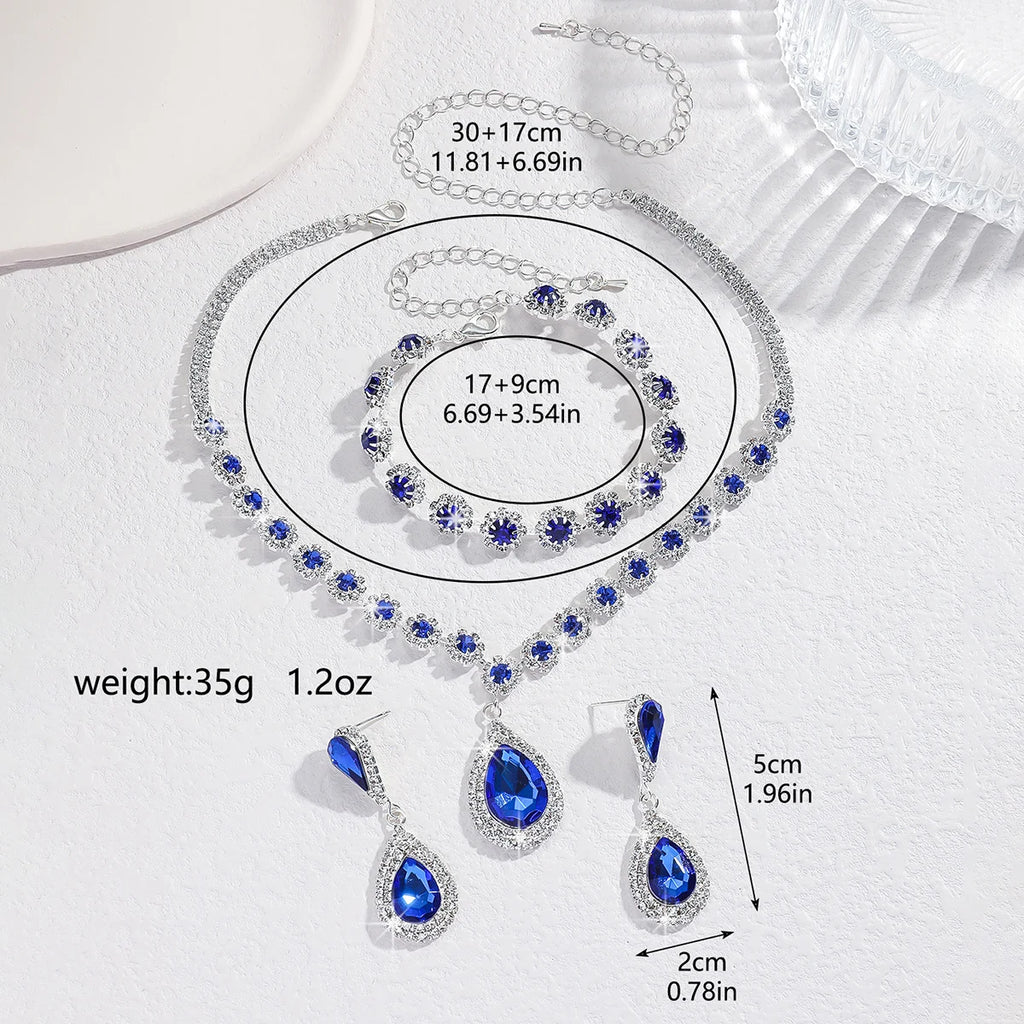 4PC femmes mode goutte d'eau fleur collier boucles d'oreilles Bracelet ensemble de bijoux fête de mariage Festival cadeau-8065