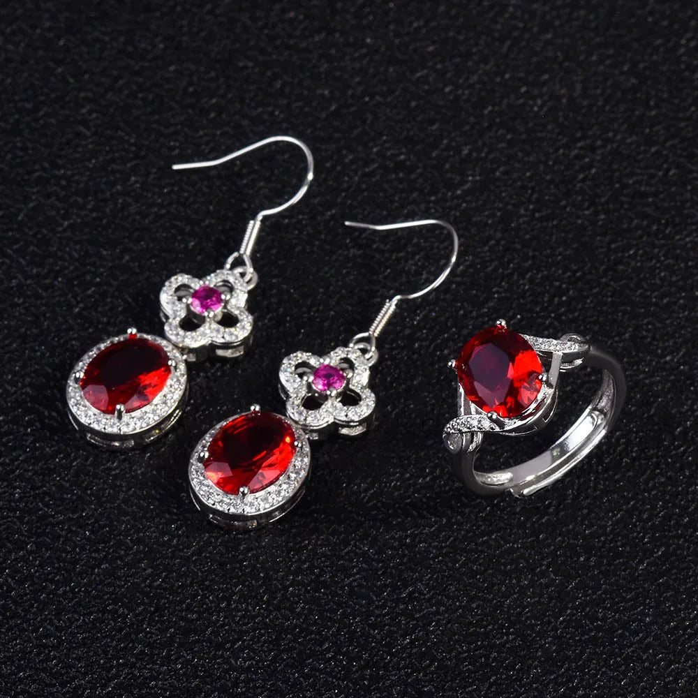 Collier en argent sterling S925, collier en rubis naturel, bijoux haut de gamme à la mode, bracelet, boucles d'oreilles, bague, pendentif pour femmes