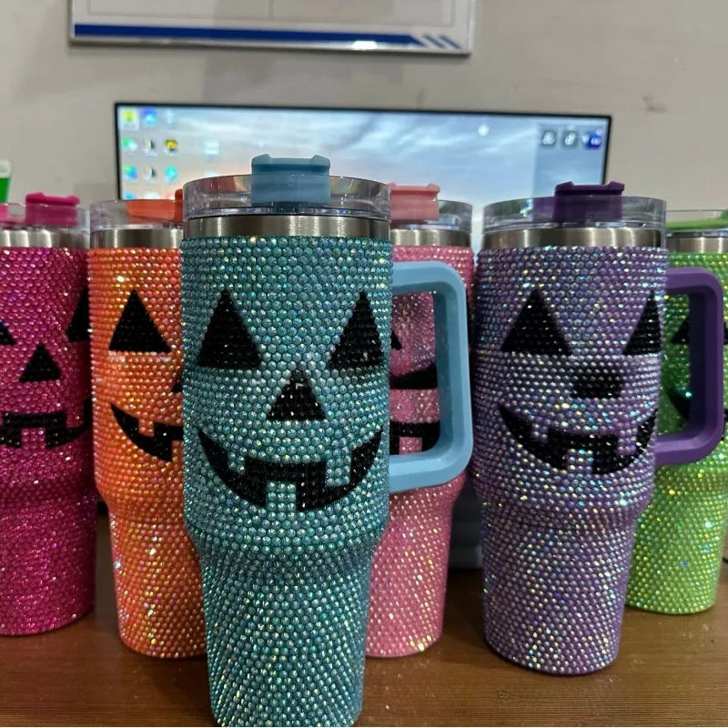 Tasse de voiture à poignée en diamant, gobelet thermos Halloween, gobelet en caoutchouc, grande capacité, vente chaude, Aliments, nouveau produit, 40oz