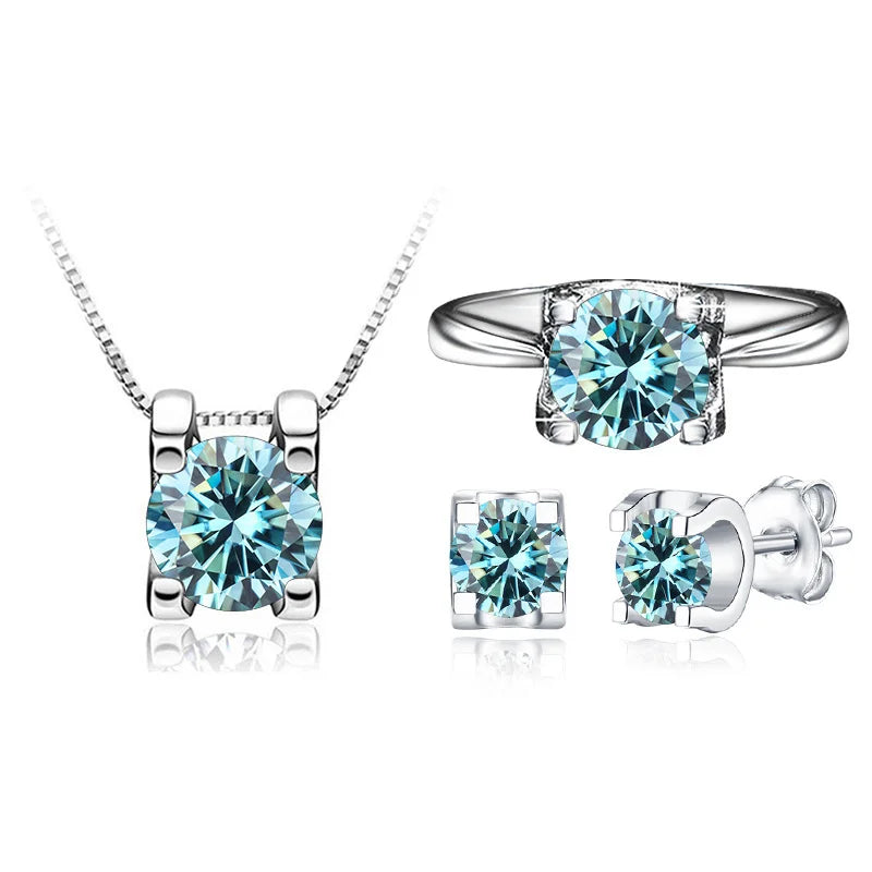 BagueRingen-Ensembles de bijoux Moissanite, Boucles d'oreilles, Bague, Collier, Argent regardé 100%, ixde mariage, Cadeaux pour les travailleurs, 1ct, Document D, 925