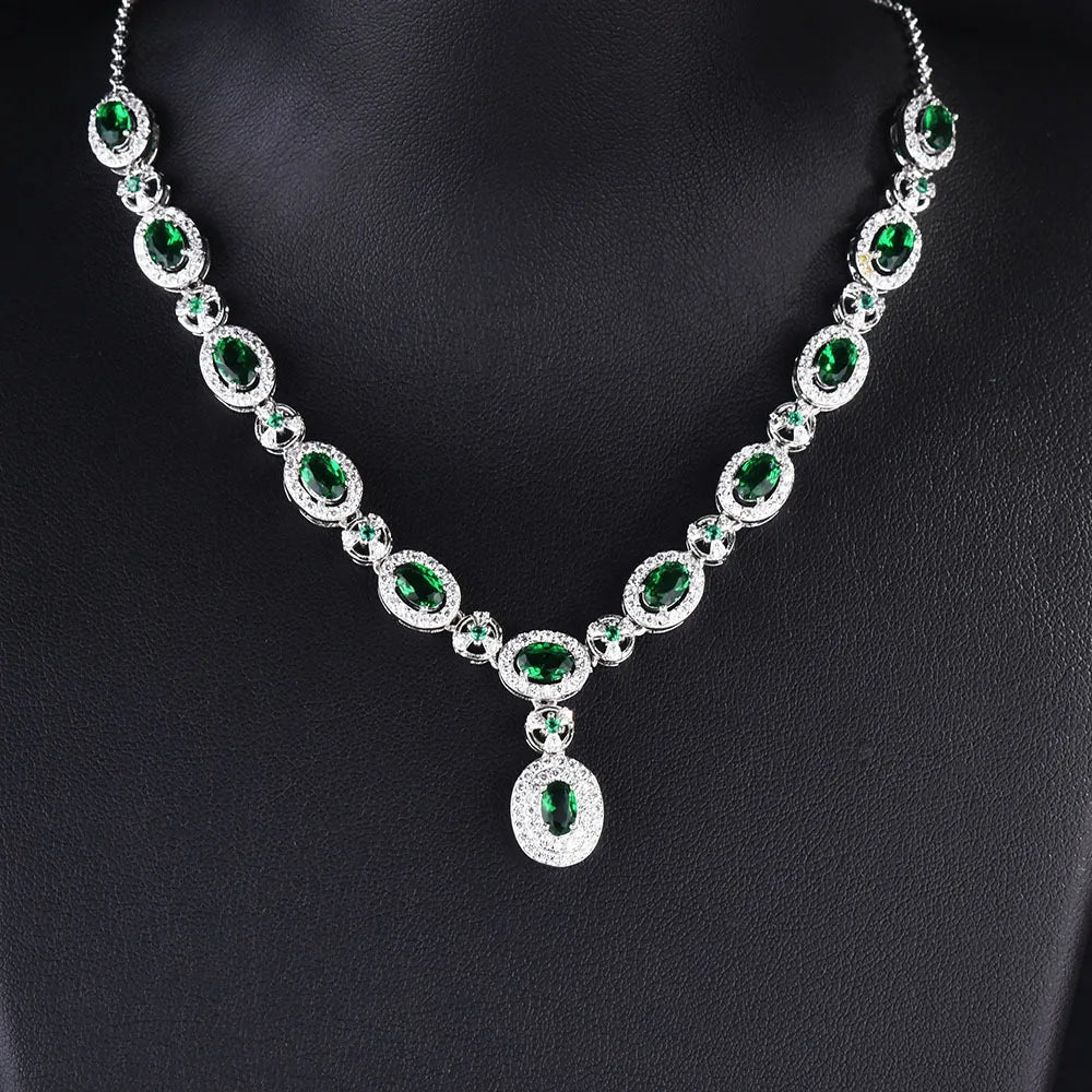Collier en argent sterling S925 avec ensemble de mariage fait main en rubis rouge et émeraude.