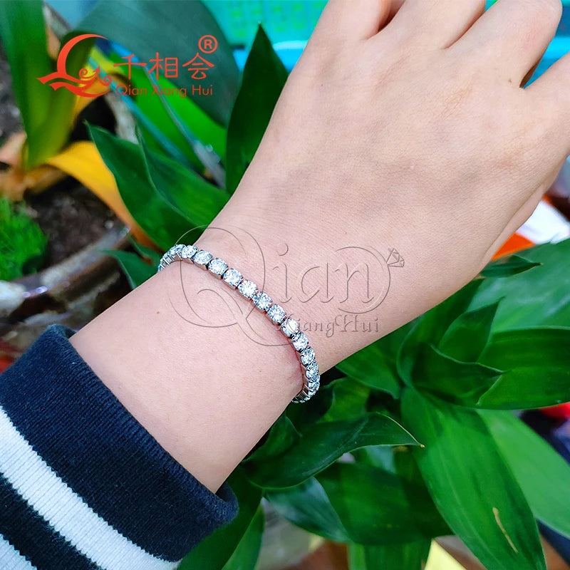 Bracelet réglable en argent pour homme et femme, bijoux en acier inoxydable, Moissanite blanche, degré d'eau pour le bain et la natation, 4mm