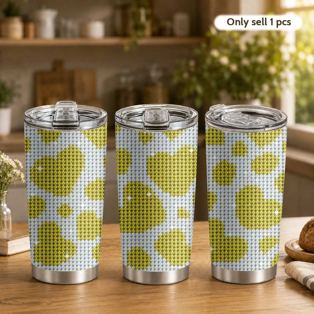 Tasse à café isotherme en acier inoxydable de 20 oz avec motif léopard et cœur en strass, 2 couvercles et paille réutilisable
