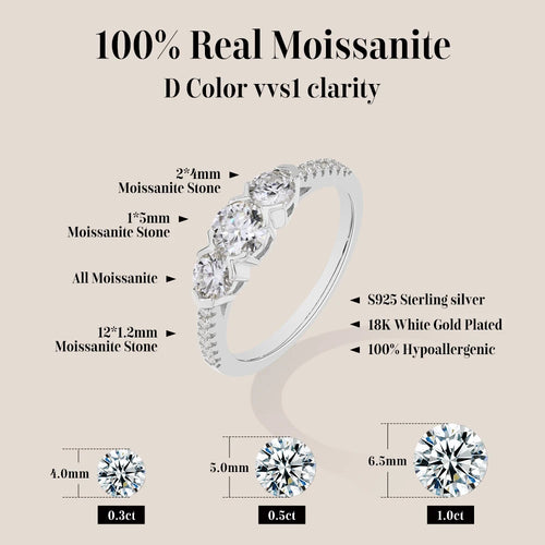 ATTAGEMS-Bagues en diamant Moissanite pour hommes et femmes, 3 matiques rondes, argent S925 plaqué or, bijoux de fête de fiançailles, cadeau, nouveau, 1,2 CTW