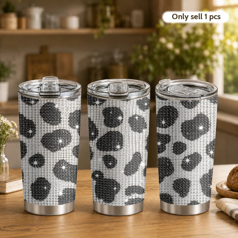 Tasse à café isotherme en acier inoxydable de 20 oz avec motif léopard et cœur en strass, 2 couvercles et paille réutilisable