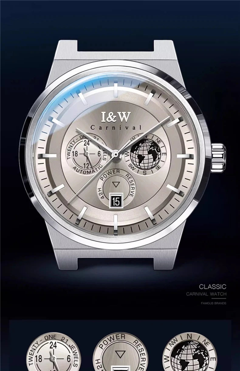 Montre Homme CARNIVAL Montre d'affaires mécanique pour hommes marque de luxe Montre-bracelet automatique 50M étanche 2024 Homme Reloj Hombre