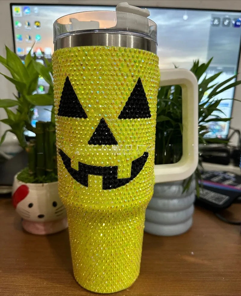 Tasse de voiture à poignée en diamant, gobelet thermos Halloween, gobelet en caoutchouc, grande capacité, vente chaude, Aliments, nouveau produit, 40oz