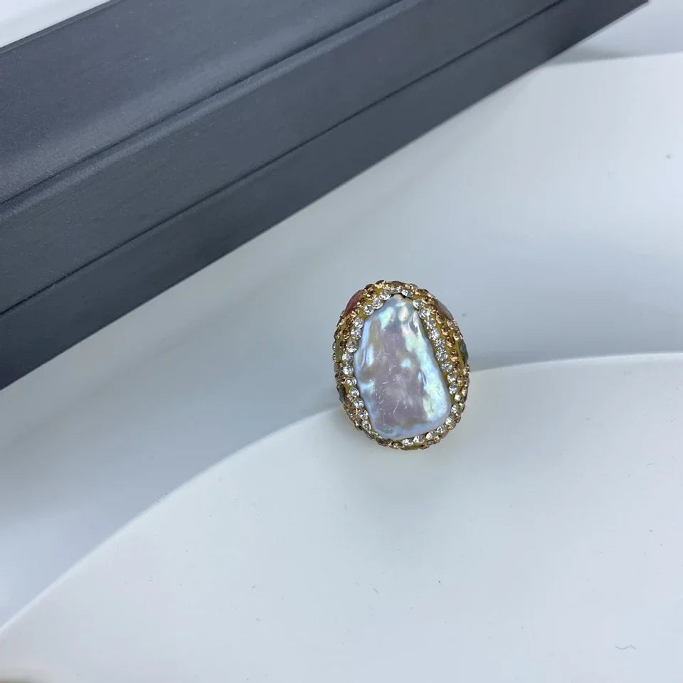 Ensemble de bijoux en perles d'eau douce, nouveau Design, strass et pierres précieuses brutes, grandes perles d'eau douce, collier et boucles d'oreilles, en forme d'écorce