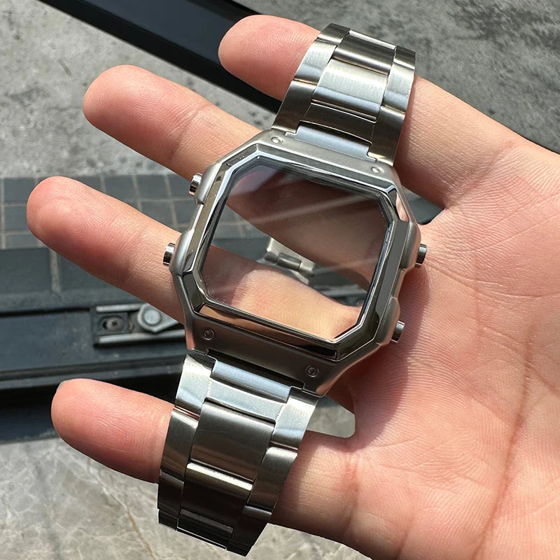 18mm AE1200 Bracelet en acier inoxydable Bracelet qualité boîtier en acier lunette argent noir or boîtier en métal HD verre AE-1200 1300 Mod kit