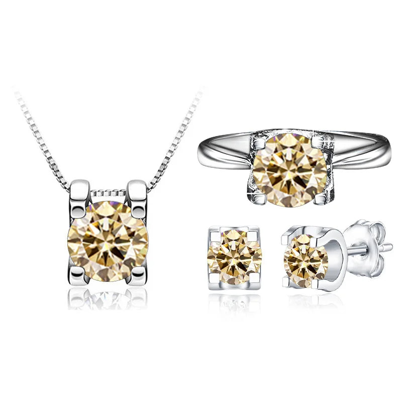 BagueRingen-Ensembles de bijoux Moissanite, Boucles d'oreilles, Bague, Collier, Argent regardé 100%, ixde mariage, Cadeaux pour les travailleurs, 1ct, Document D, 925