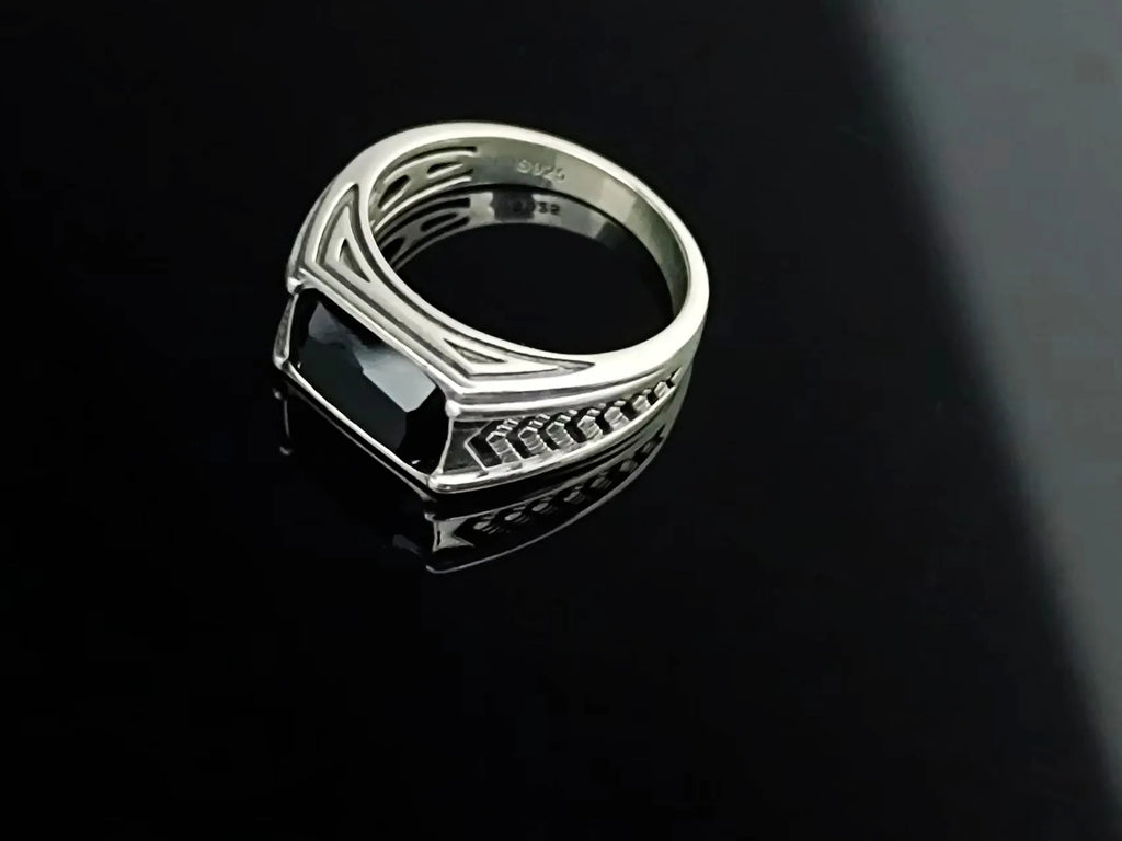 BOCAI-Bague rectangulaire en argent 100% S925 pour homme, bijoux en agate noire naturelle, style punk à la mode, cadeau exquis, livraison directe