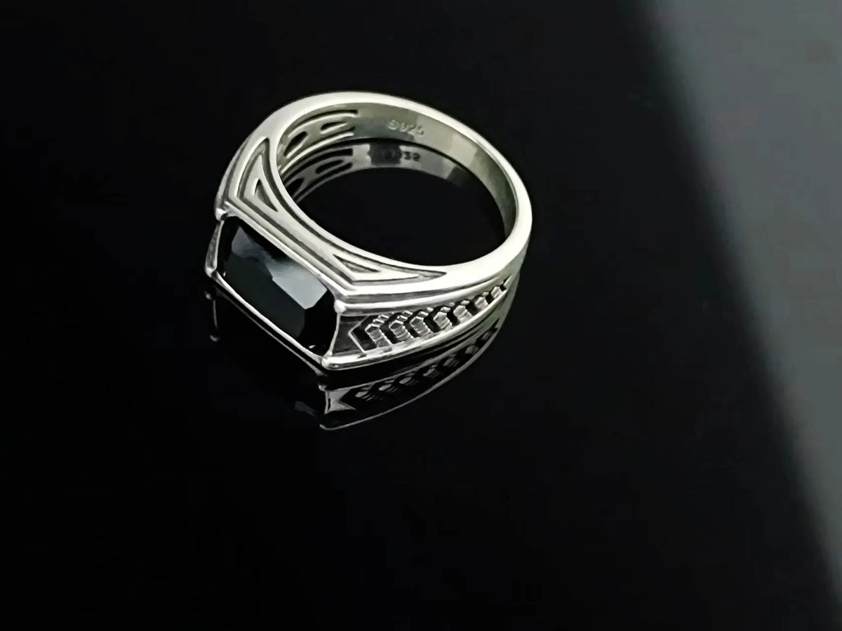 BOCAI-Bague rectangulaire en argent 100% S925 pour homme, bijoux en agate noire naturelle, style punk à la mode, cadeau exquis, livraison directe