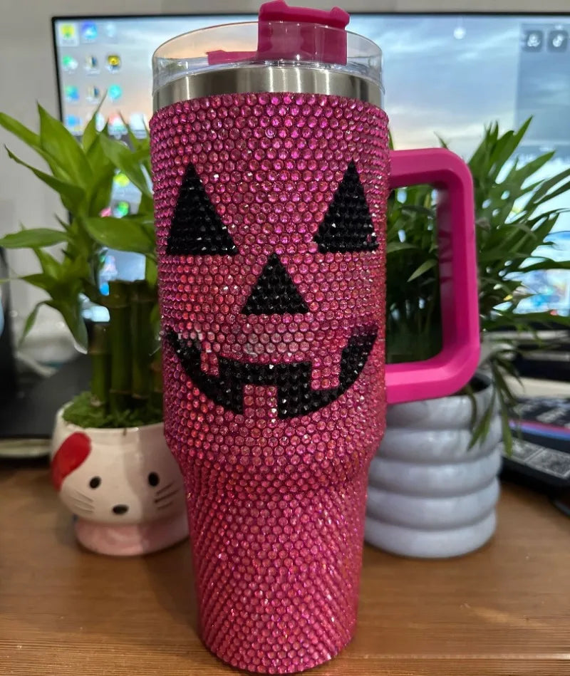 Tasse de voiture à poignée en diamant, gobelet thermos Halloween, gobelet en caoutchouc, grande capacité, vente chaude, Aliments, nouveau produit, 40oz