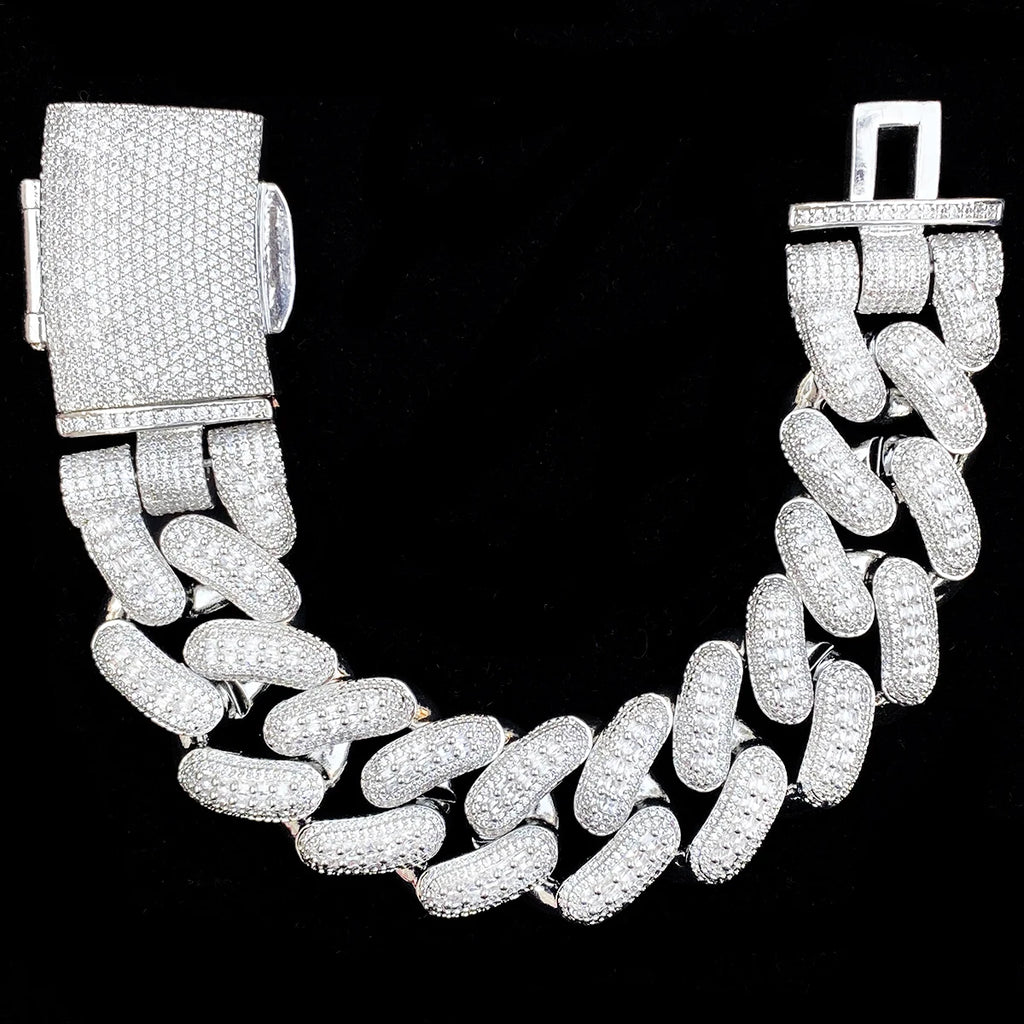 Aokaishen 32mm glacé épais lourd Miami Baguette Bracelet pour hommes 5A zircon cubique plaqué or Hip Hop bijoux