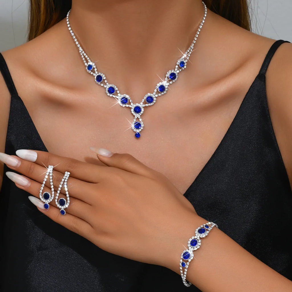 KMVEXO-Ensemble de bijoux en biscuits brillants pour femmes, collier, boucles d'oreilles, bracelet, patients de mariage, tour de cou en cristal, accessoires de banquet